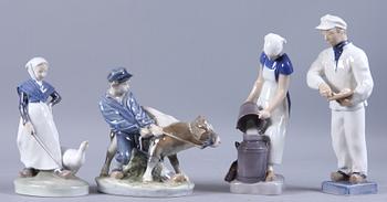 FIGURINER, 4 st, porslin, Kongl Dansk samt Bing & Gröndahl.