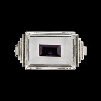 ARMRING, silver. Fasettslipad bergkristall samt ametist. Vikt ca 78 gram.