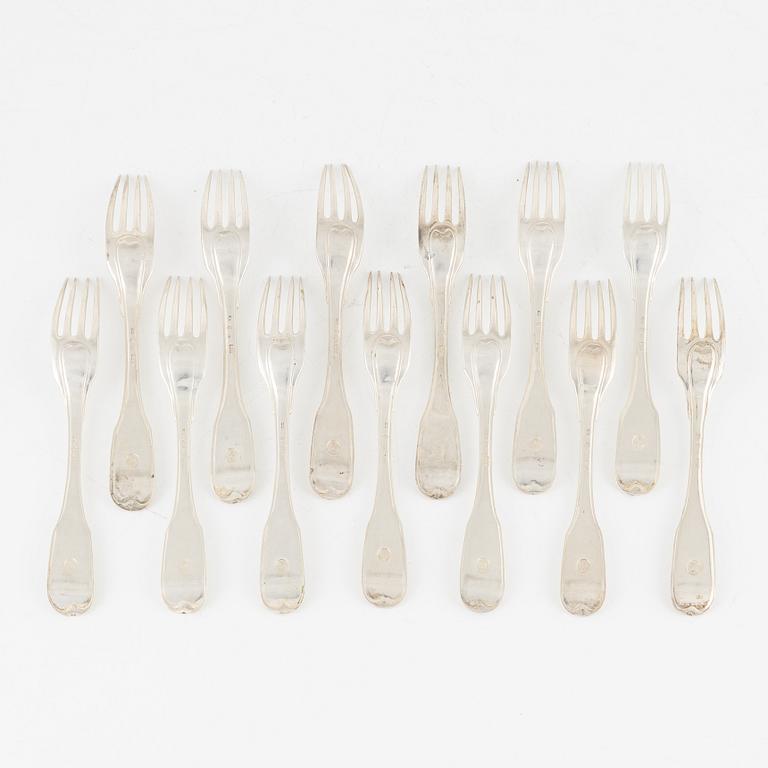 13 silver forks, Carl Magnus Ryberg, Stockholm, 1806.