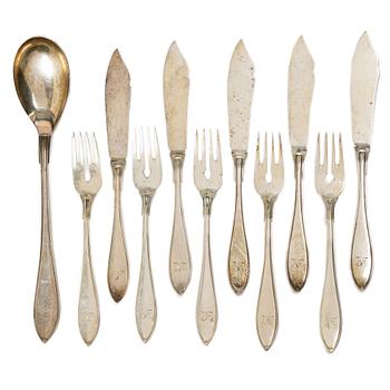 Cutlery, 11 pieces, silver, “Svensk spets”, including E Möller, Malmö, 1918.