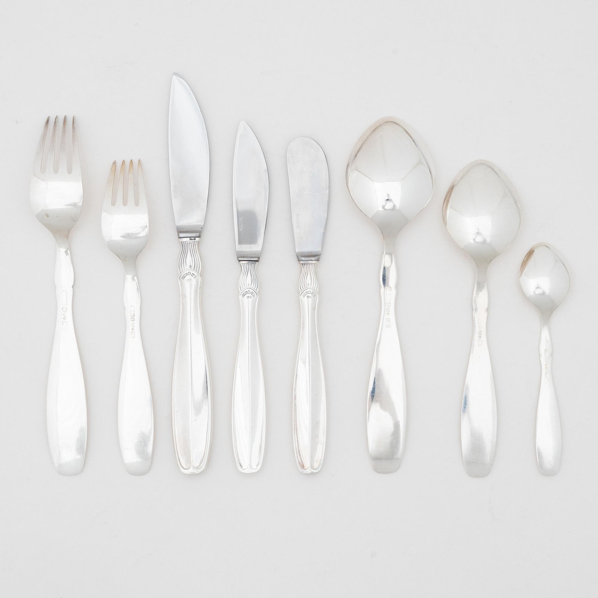 Guldsmedsaktiebolaget (GAB), GAB, cutlery set silver, in case, model 'Vängåva', Stockholm 1964-66 (87 pieces).