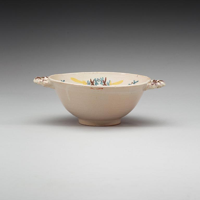 A German Kellinghusen faience bowl with handles, second half of 18th Century.