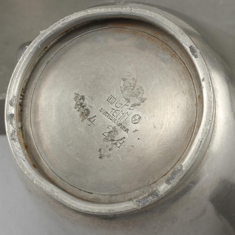 KAFFESERVIS, 4 delar, tenn, Guldsmedsaktiebolaget (GAB) Stockholm, Swedish grace, 1935-36.