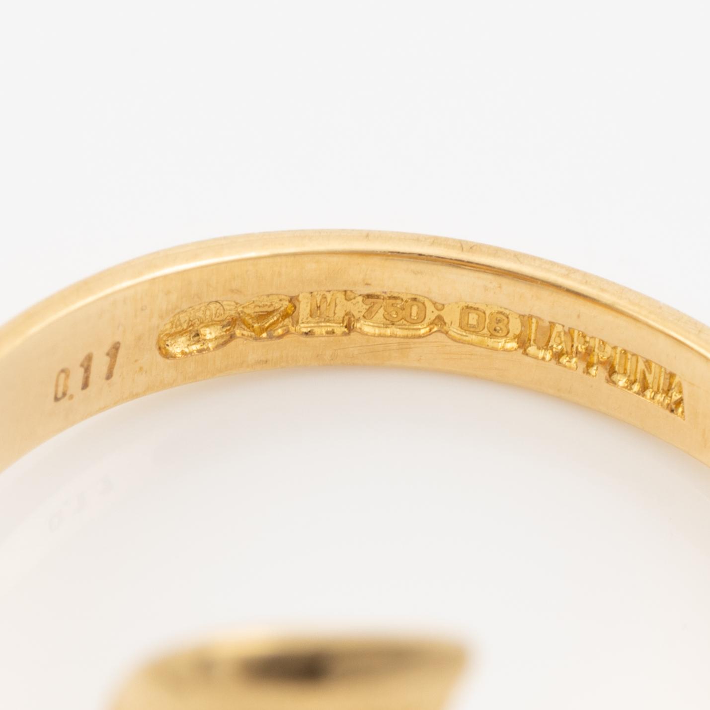 Lapponia, ring 18K gold set with a round brilliant-cut diamond, Finland 1981.