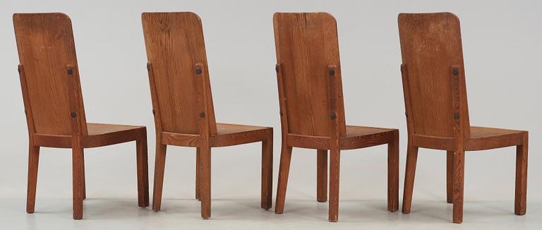 A set of four Axel Einar Hjorth 'Lovö' stained pine chairs, Nordiska Kompaniet, 1930's.