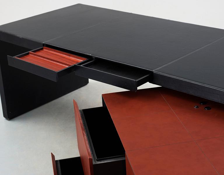 A Lella & Massimo Vignelli black and brown leather 'C.E.O Desk', Poltrona Frau, Italy.