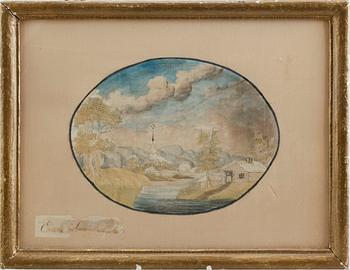 SIDENBRODERI, samt akvarell,  otydligt signerad, 1800-talets första hälft.