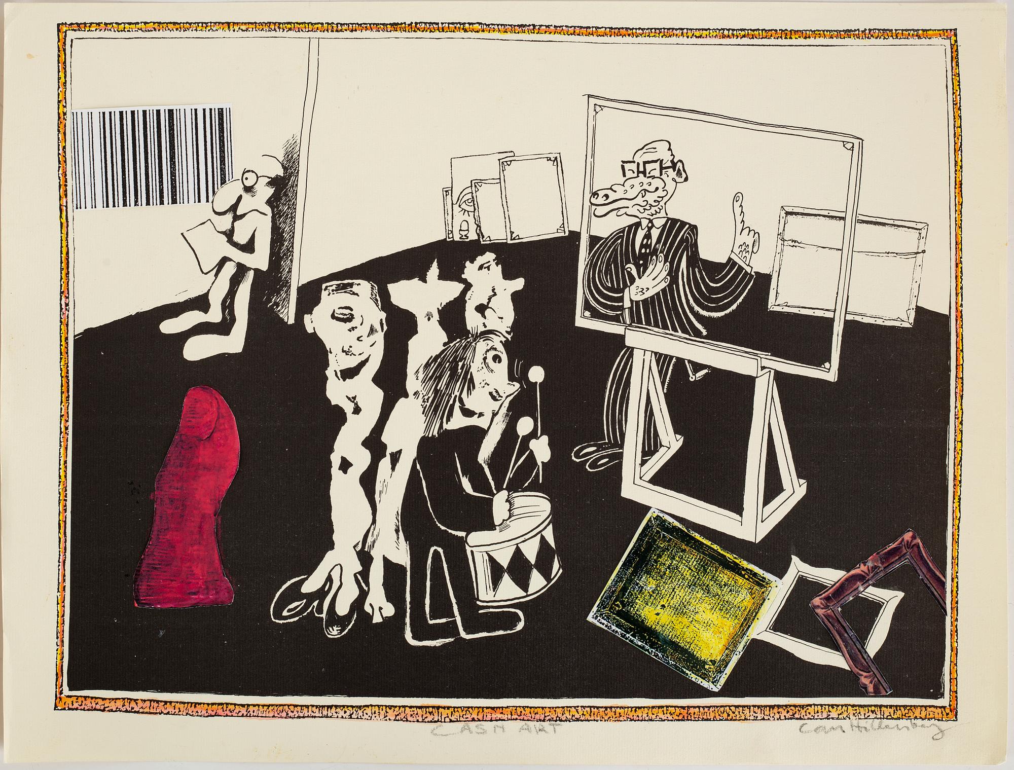 Lars Hillersberg, handkolerad litografier/collage, 4 st, signerade.