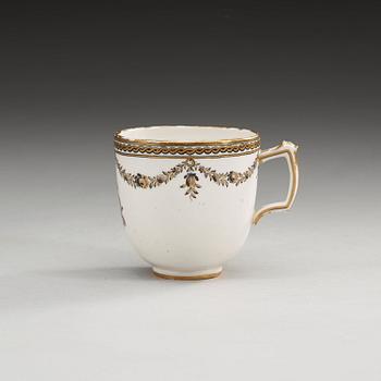 A Swedish Marieberg Armorial soft paste cup, dated 1781.
