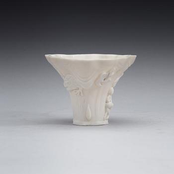A blanc de chine libation cup, Qing dynasty, 18th Century.