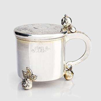 175. A Swedish 17th century parcel-gilt tankard, mark of Johan Nützel, Stockholm 1708.