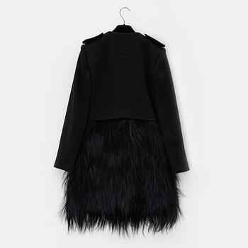 Céline, a black wool and fur coat, size 34.