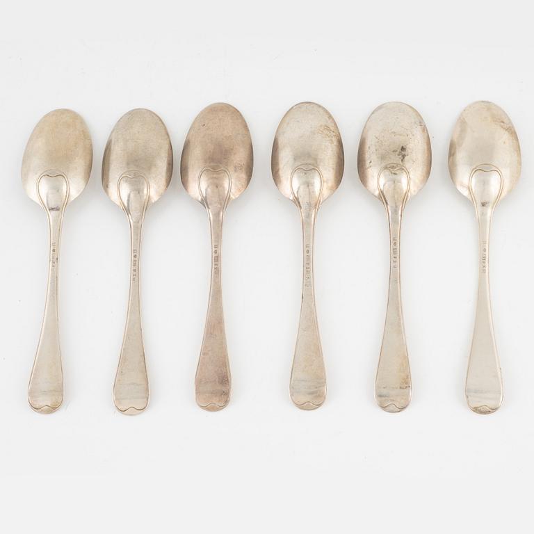 Six Swedish 18th century silver spoons, marks of Johan Henrik Schvart, Karlskrona 1788.