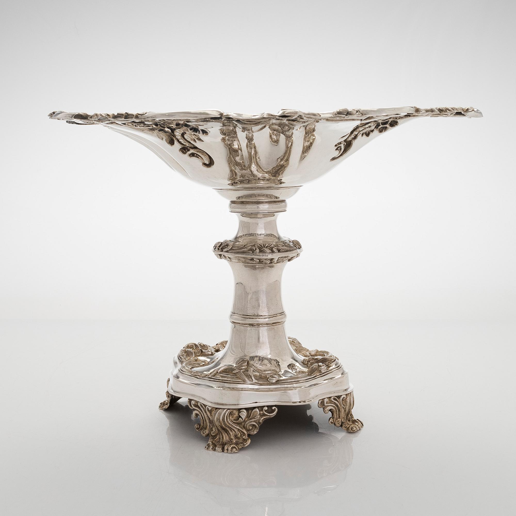 A silver centerpiece bowl, neo-Rococo, Gustav Möllenborg, Stockholm 1848.