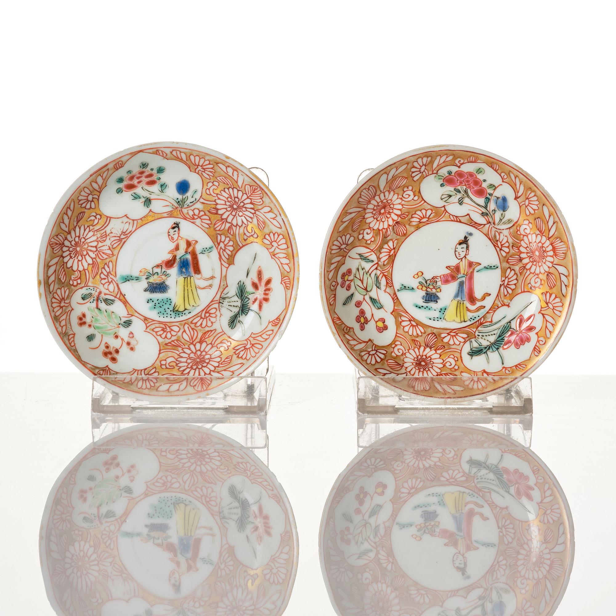A pair of famille rose miniature cups with stands, Qing dynasty, 18th Century.