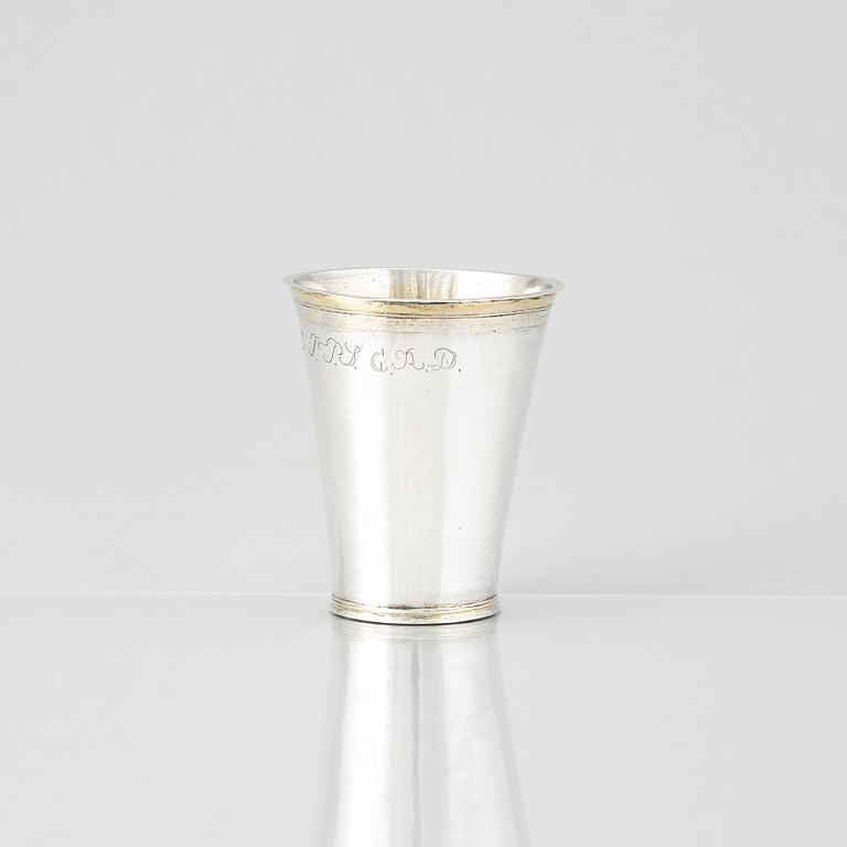 A Swedish early 18th century parcel-gilt silver beaker, mark of Mattias Moller, Stockholm 1703.