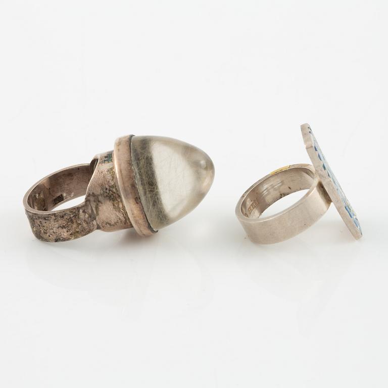 Lars Arby, five rings in sterling silver, Gothenburg 1963, 1966, 1967 and 1972.