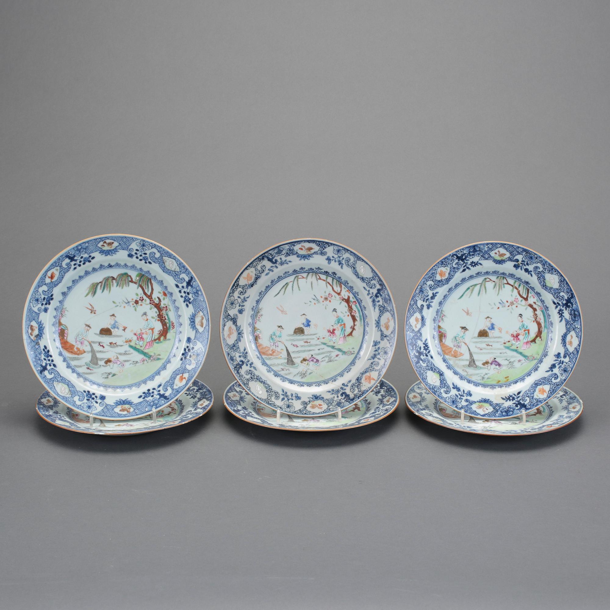 TALLRIKAR, 6 st, porslin, Kina, Qianlong, 1700-tal.