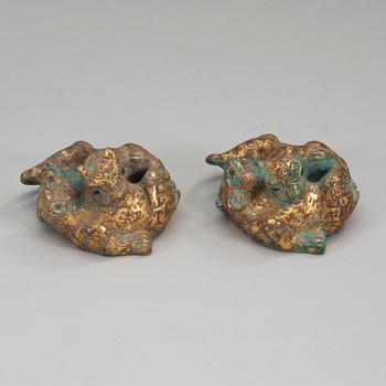 Two archaistic bronze weights, China.