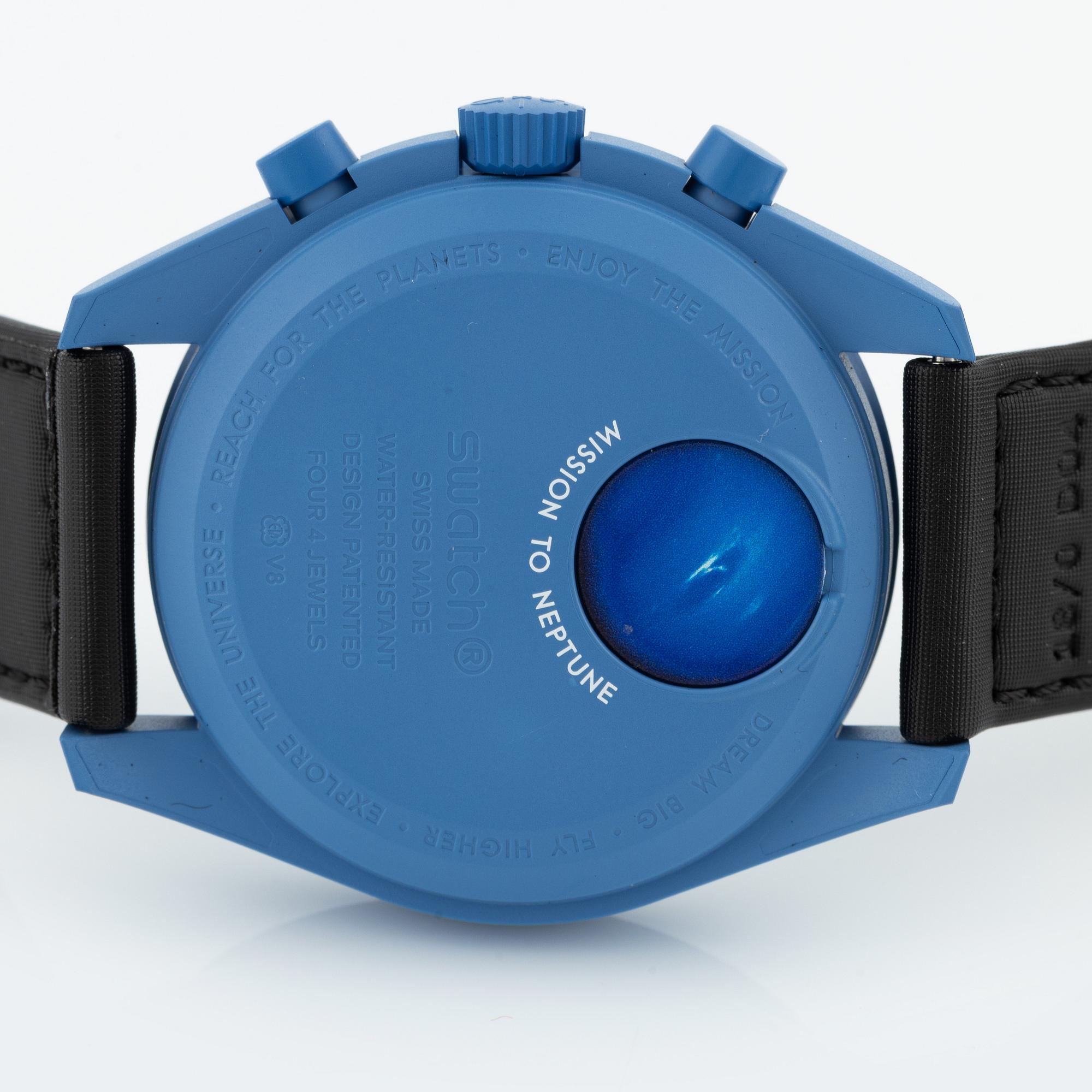 Swatch/Omega, MoonSwatch, Mission to Neptune, kronograf, armbandsur, 42 mm.