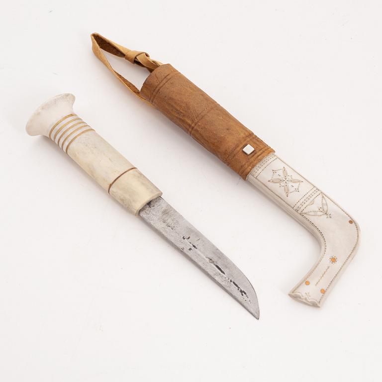 A reindeer horn knife by Nikolaus Fankki, before 1963, signed.