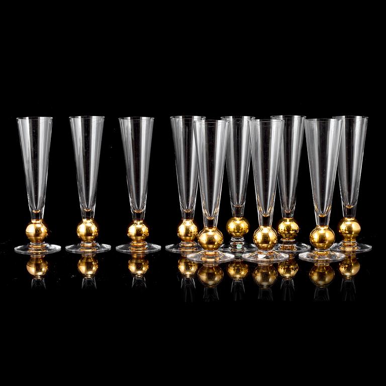 GUNNAR CYRÉN, a set of ten champagne glasses, " Nobel", Orrefors.