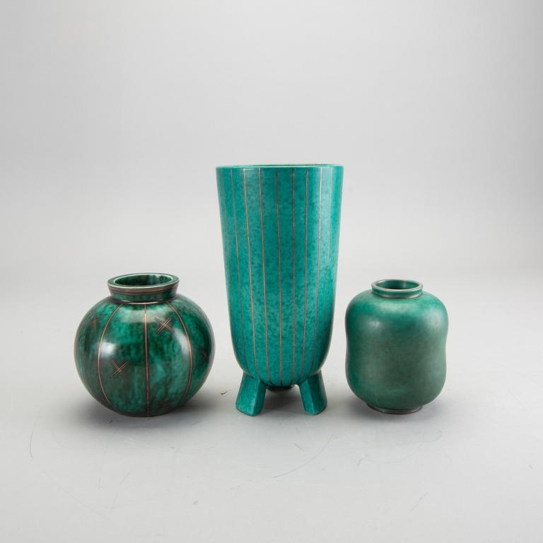 A set of three Wilhelm Kåge stoneware 'Argenta' vases, Gustavsberg.