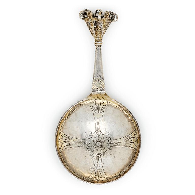Peter Björkman, sked med kronknopp, silver, Karlskrona 1746.