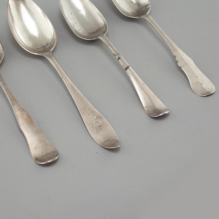Seven spoons, silver, one by Johan Malmstedt (Gothenburg), mostly Swedish, 18th-19th century.