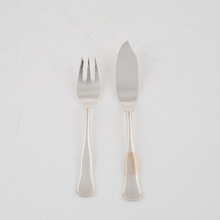 Fiskbestick, 24 delar, silver, modell Gammal Dansk, Cohr, Danmark samt med svensk importstämpel.