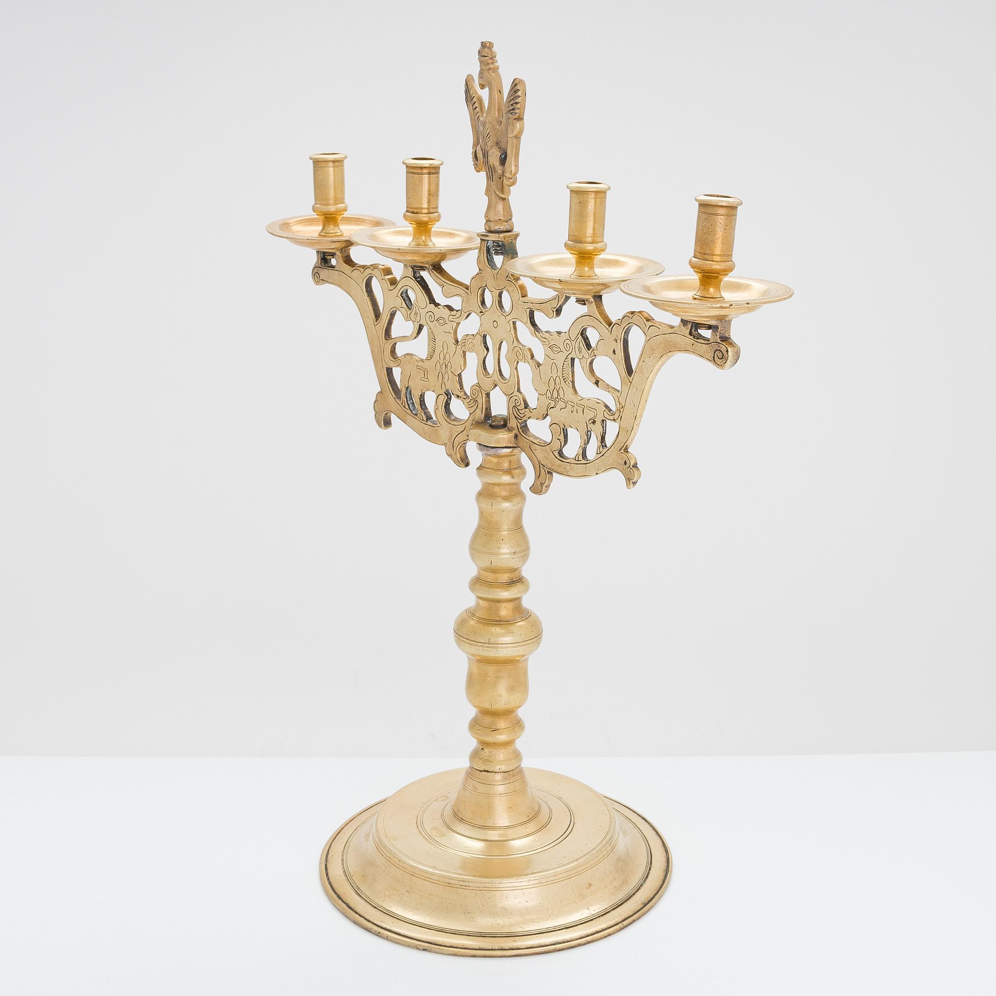 Kandelaber, mässing, Judaica, Polen.