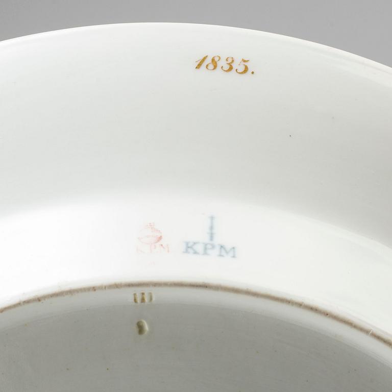 A first half of the 19th century porcelain plate and sauce boat, KPM, Berlin, Germany.
