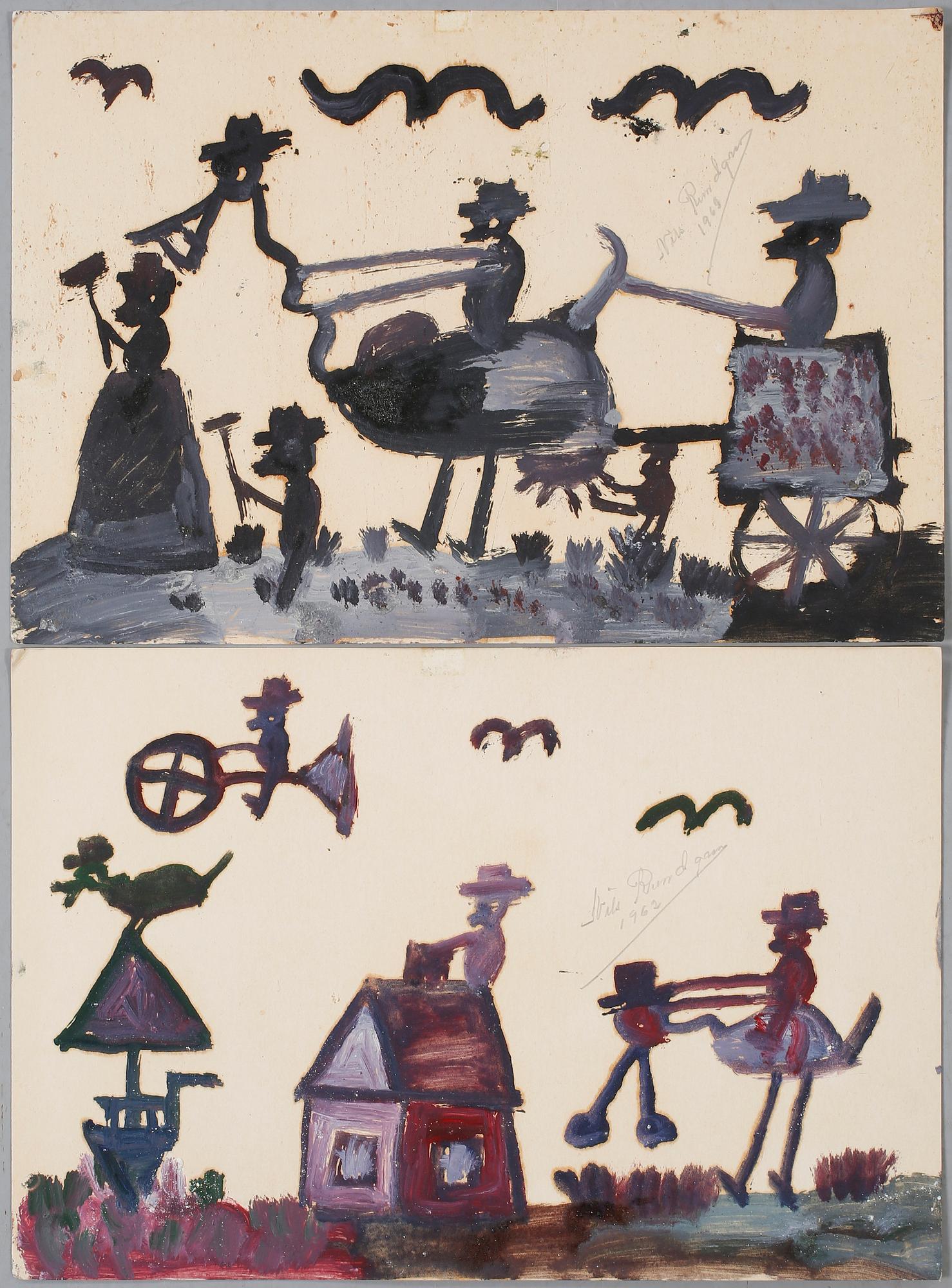 NILS "BJÖRNJÄGARN" RUNDGREN, 2 st, gouache på papper, signerade och daterade 1962.