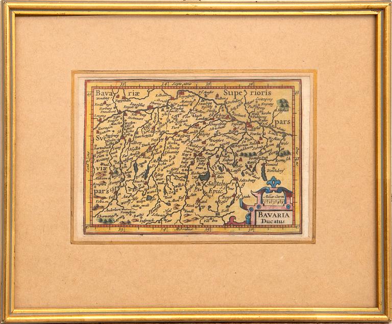 Johannes Janssonius  karta "Bavaria Ducatus" 16/1700-tal kolorerat kopparstick.
