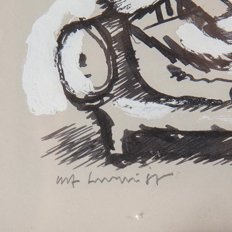 ULF LUNDKVIST, "Kom igen du fixar det i år också", teckning, tusch och täckvitt, signerad.