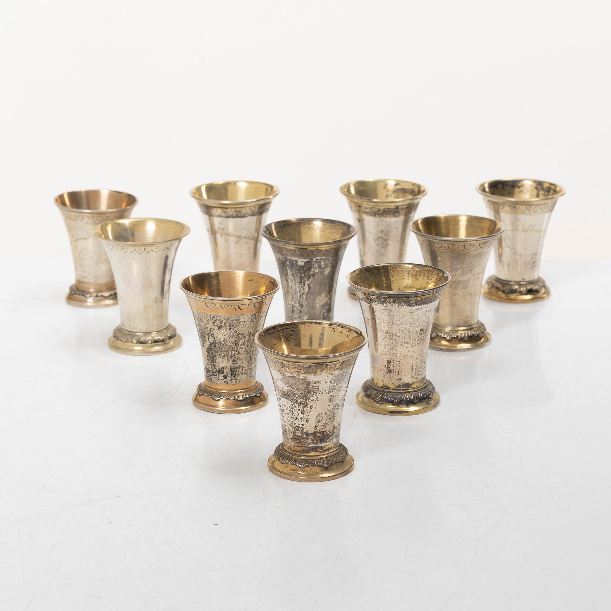 Ten Swedish silver beakers, mark of KG Markströms, Uppsala, some 1903.