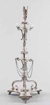 BORDSUPPSATS/LJUSSTAKE, nysilver, 1800-talets slut.