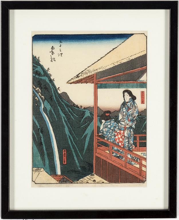 HIROSHIGE, 5 coloured woodblockprints. different editions.