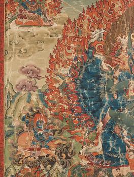 A Tibetan thangka of Vajrabhiarava with Tsongkhapa at the top, 19th Century.