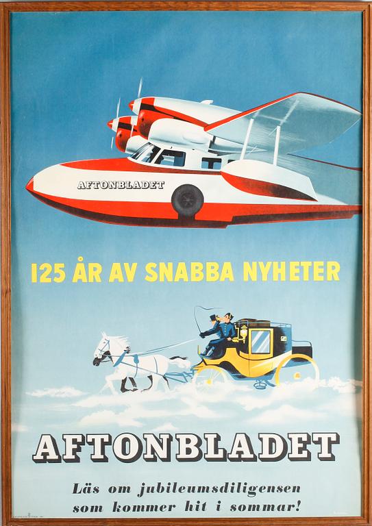 REKLAMAFFISCH, litografiskt tryck, "Aftonbladet", Pedersén, 1955.