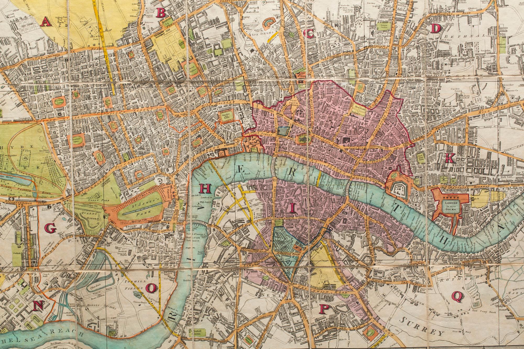 KARTA I FODRAL, "NEW MAP OF LONDON" Langley & Belch´s. 1800-talets första  hälft.