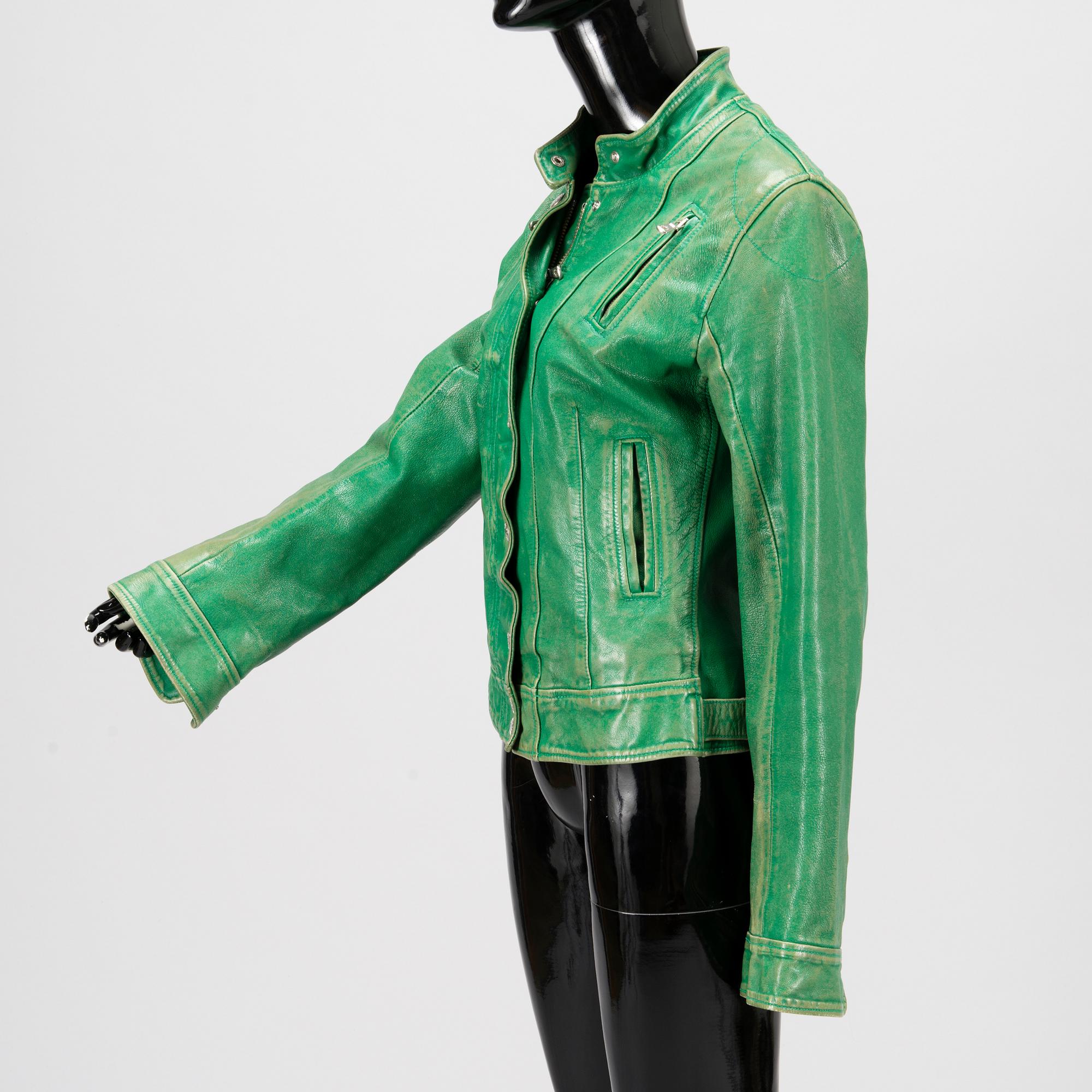 DOLCE & GABBANA Ladies Green Leather Jacket in size 42(IT