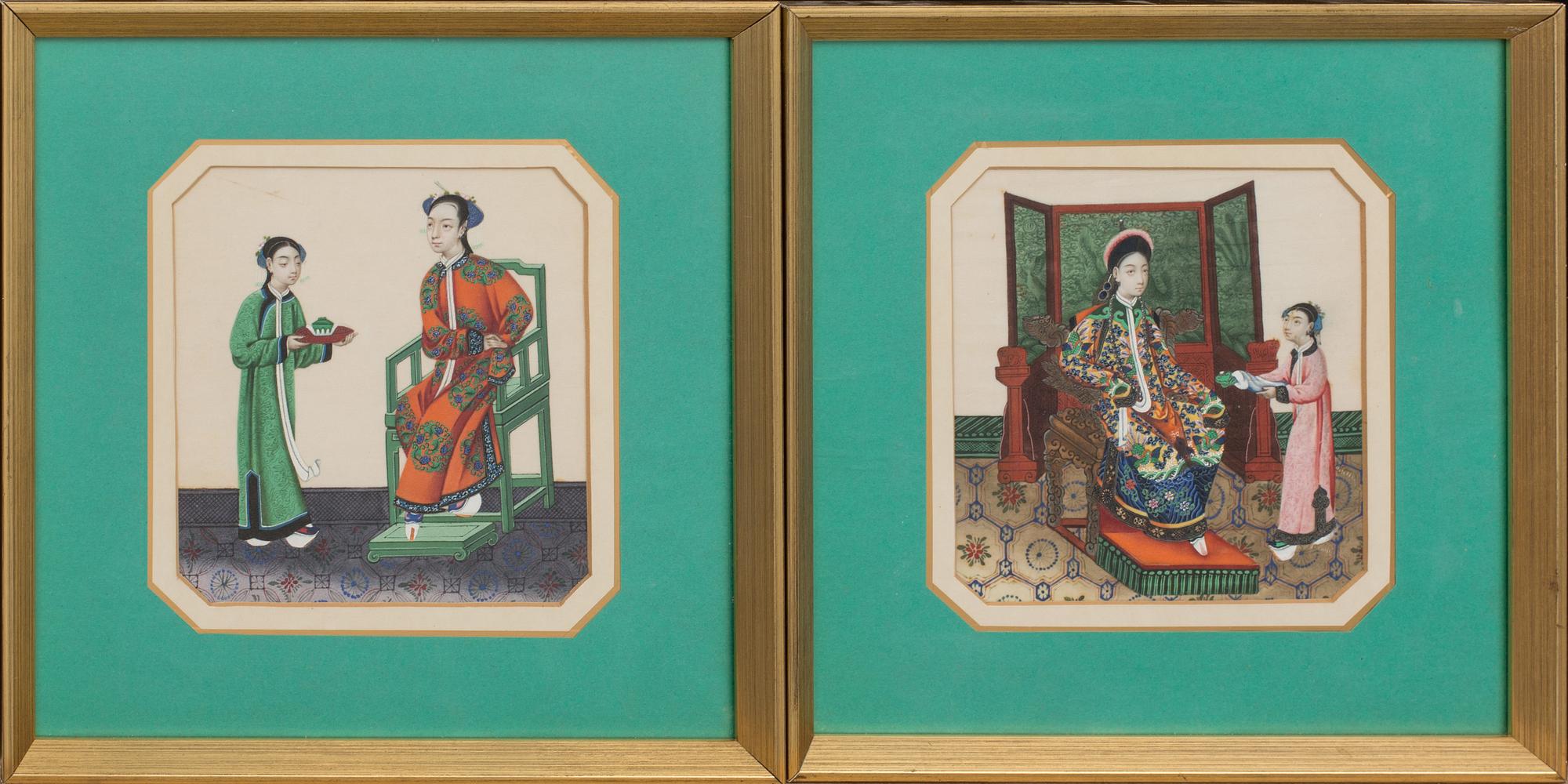 A set of two Chinese late Qing watercolours on rise paper.