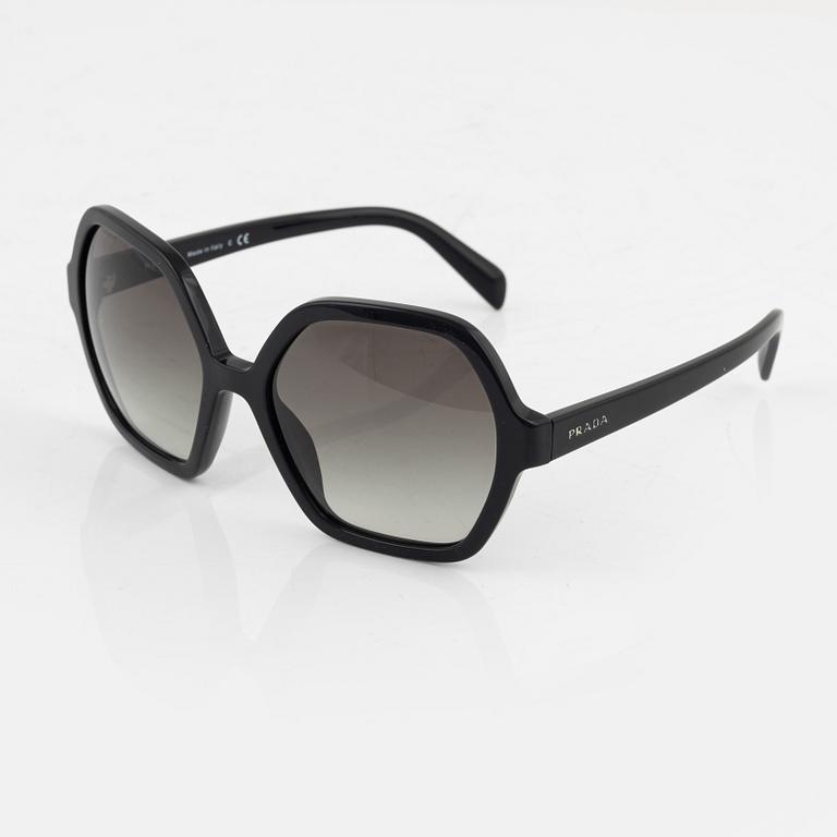 Prada, a pair of black sunglasses.