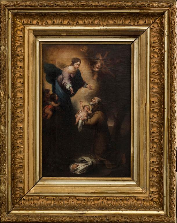 FRANCISCO GONZALES MOLINA, 2 st efter Bartolomé Esteban Murillo, olja på duk, en signerad. 1800-tal.