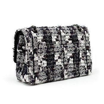 CHANEL, a quilted blue and white fabric "Double Flap" shoulder bag.