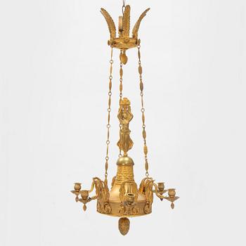 A presumably Italian Empire six-light ormolu chandelier, early 19th century.