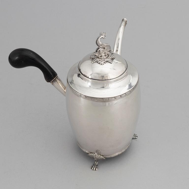 A Swedish Silver Empire Coffee Pot, mark of Petter Adolf Sjöberg, Stockholm 1817.