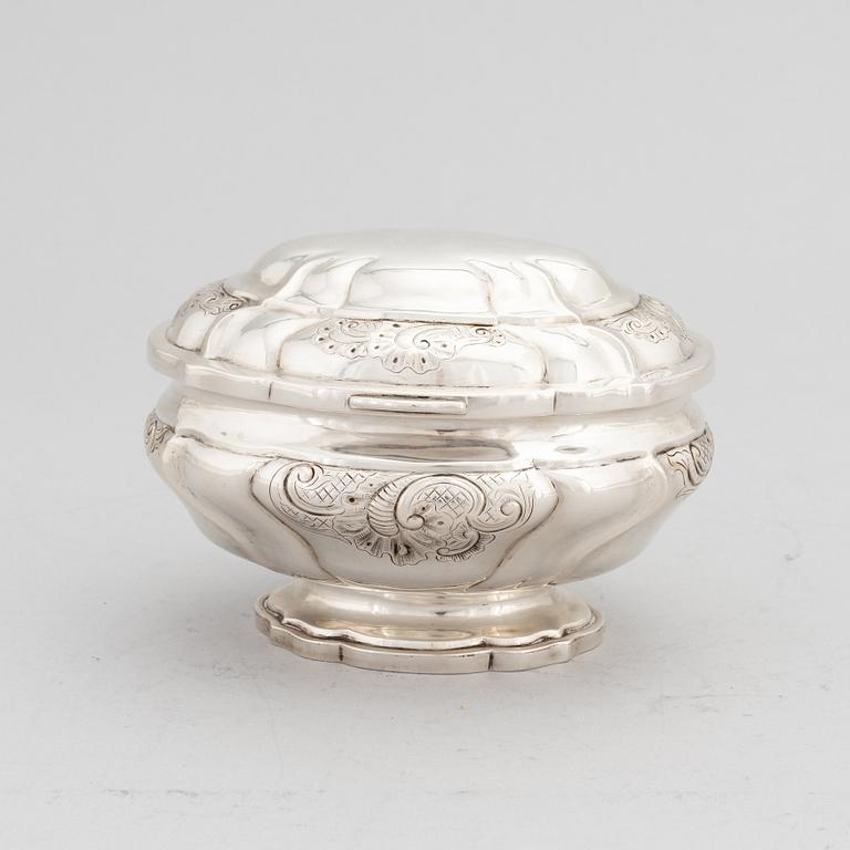 A silver sugarbox by Clement, Copenhagen 1880.