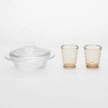 Aino Aalto, 1930's butter dish and spice glasses, 2 st, för Paulig, Karhulan lasitehdas.